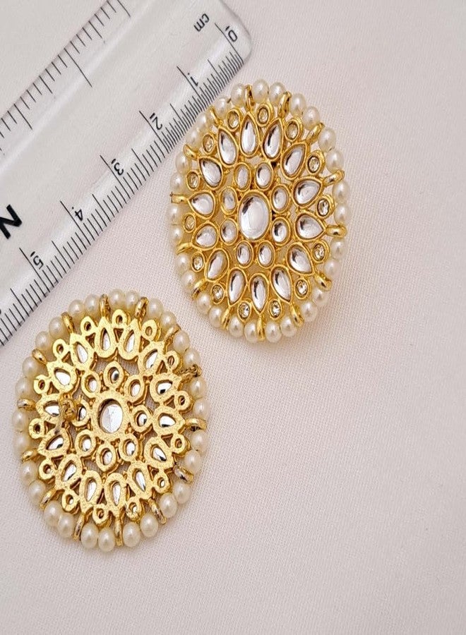 meryCraft Kundan Stone Components,Connector, Charms for Jewellery, Bracelet and Rakhi Making, Embroidery and DIY, Craft Work-(Size : 35MM, Pack of 2 Pieces) - Image 3